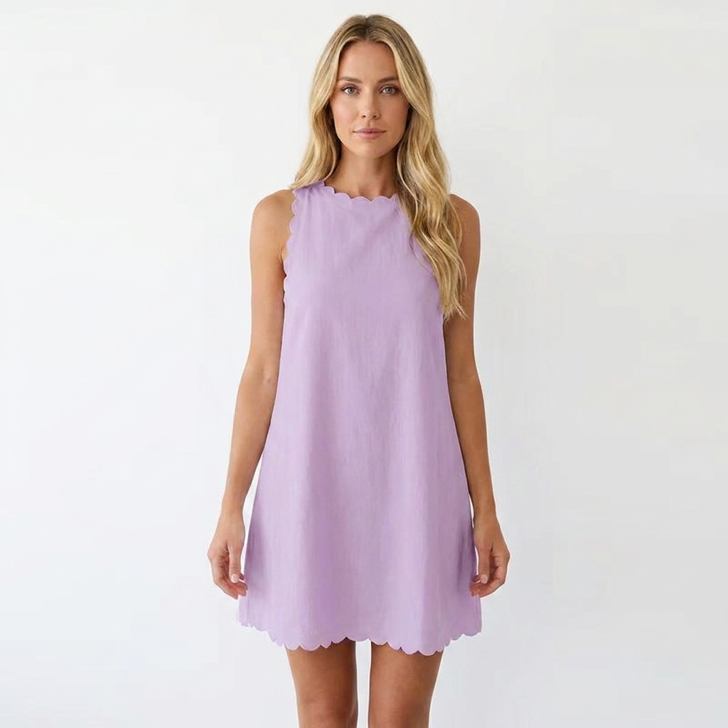 Women's Halter Mini Dress Scalloped Sleeveless A-Line Summer