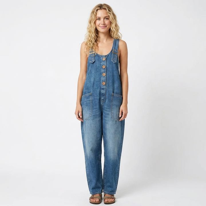 Women's Denim Overalls Baggy Fit Adjustable Strap Jumpsuit