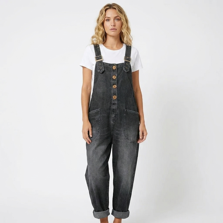 Women's Denim Overalls Baggy Fit Adjustable Strap Jumpsuit