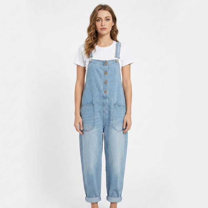 Women's Denim Overalls Baggy Fit Adjustable Strap Jumpsuit