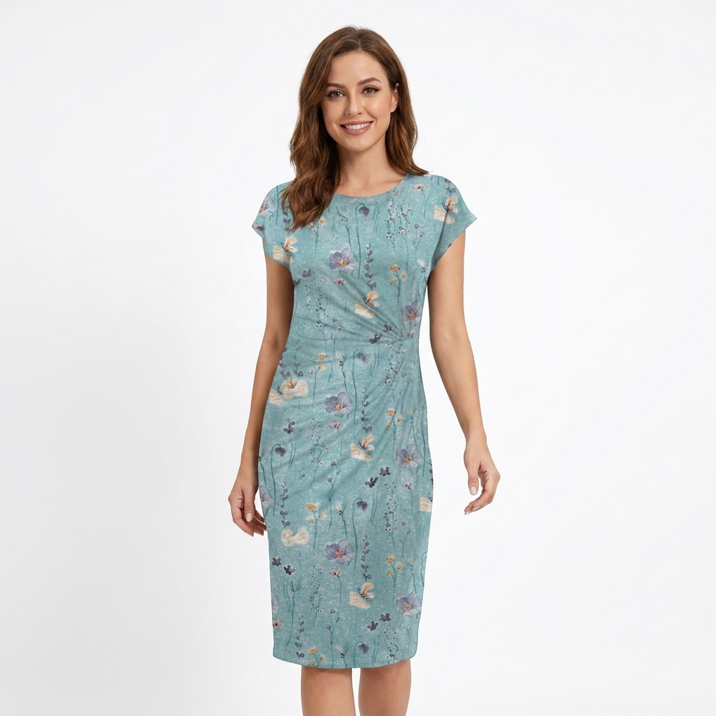 Women's Twist-Front Midi Dress Short Sleeve Bodycon Casual