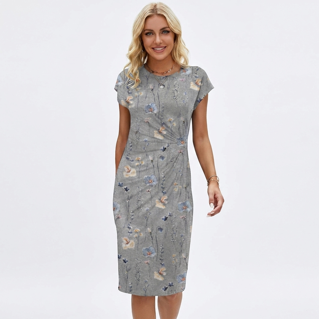 Women's Twist-Front Midi Dress Short Sleeve Bodycon Casual