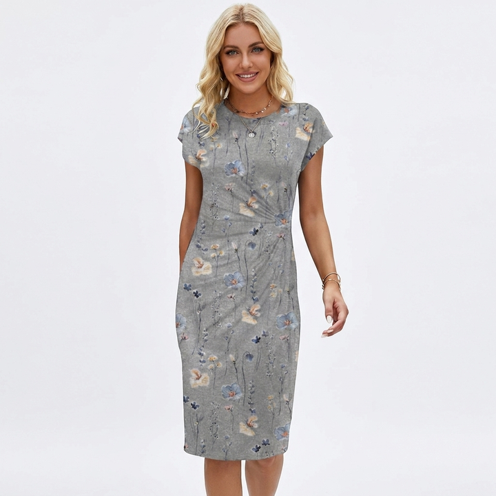 Women's Twist-Front Midi Dress Short Sleeve Bodycon Casual