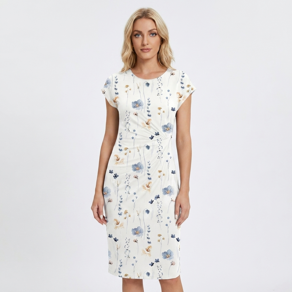 Women's Twist-Front Midi Dress Short Sleeve Bodycon Casual