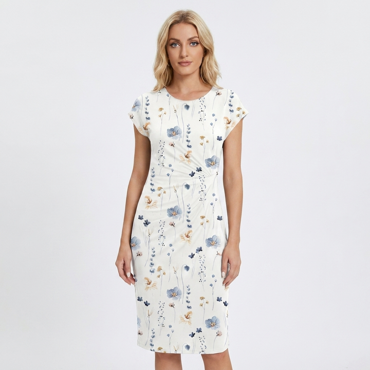 Women's Twist-Front Midi Dress Short Sleeve Bodycon Casual