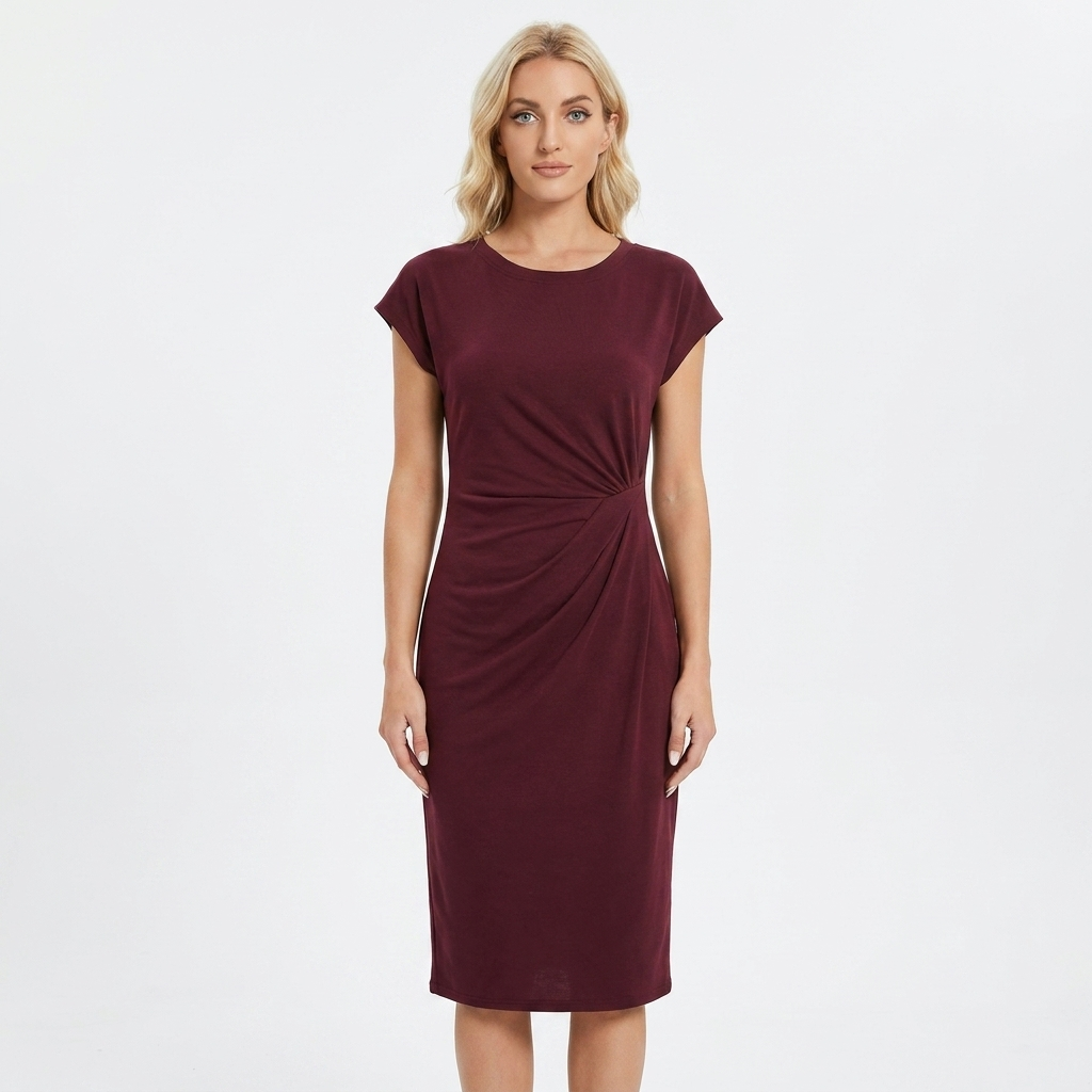 Women's Twist-Front Midi Dress Short Sleeve Bodycon Casual