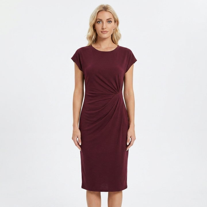 Women's Twist-Front Midi Dress Short Sleeve Bodycon Casual