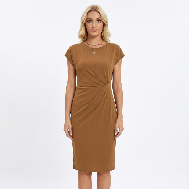 Women's Twist-Front Midi Dress Short Sleeve Bodycon Casual