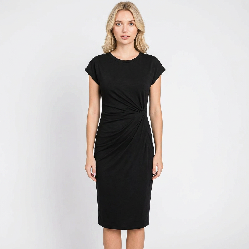 Women's Twist-Front Midi Dress Short Sleeve Bodycon Casual