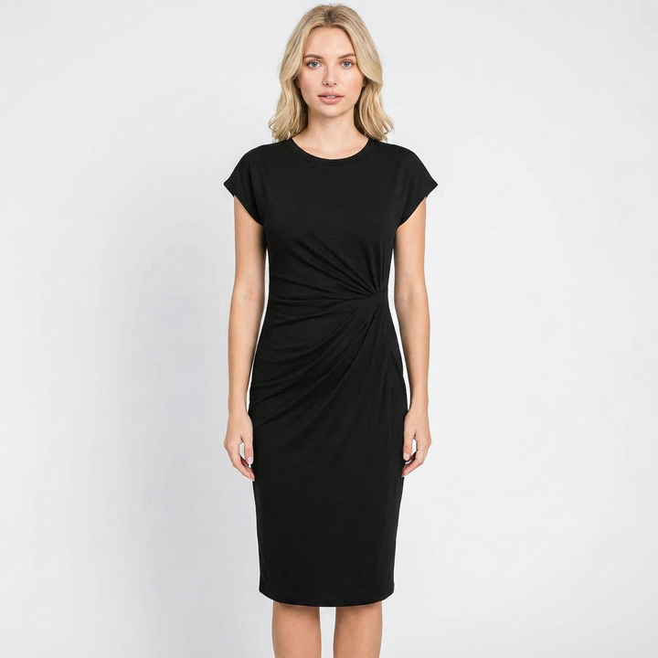 Women's Twist-Front Midi Dress Short Sleeve Bodycon Casual
