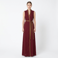 Women's Sleeveless Maxi Dress Contrast-Trim Belted V-Neck Wrap