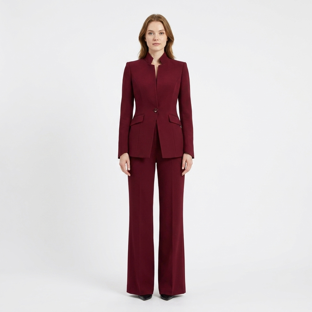 Women's Two-Piece Pant Suit Stand Collar Blazer Wide-Leg Trousers