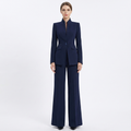 Women's Two-Piece Pant Suit Stand Collar Blazer Wide-Leg Trousers