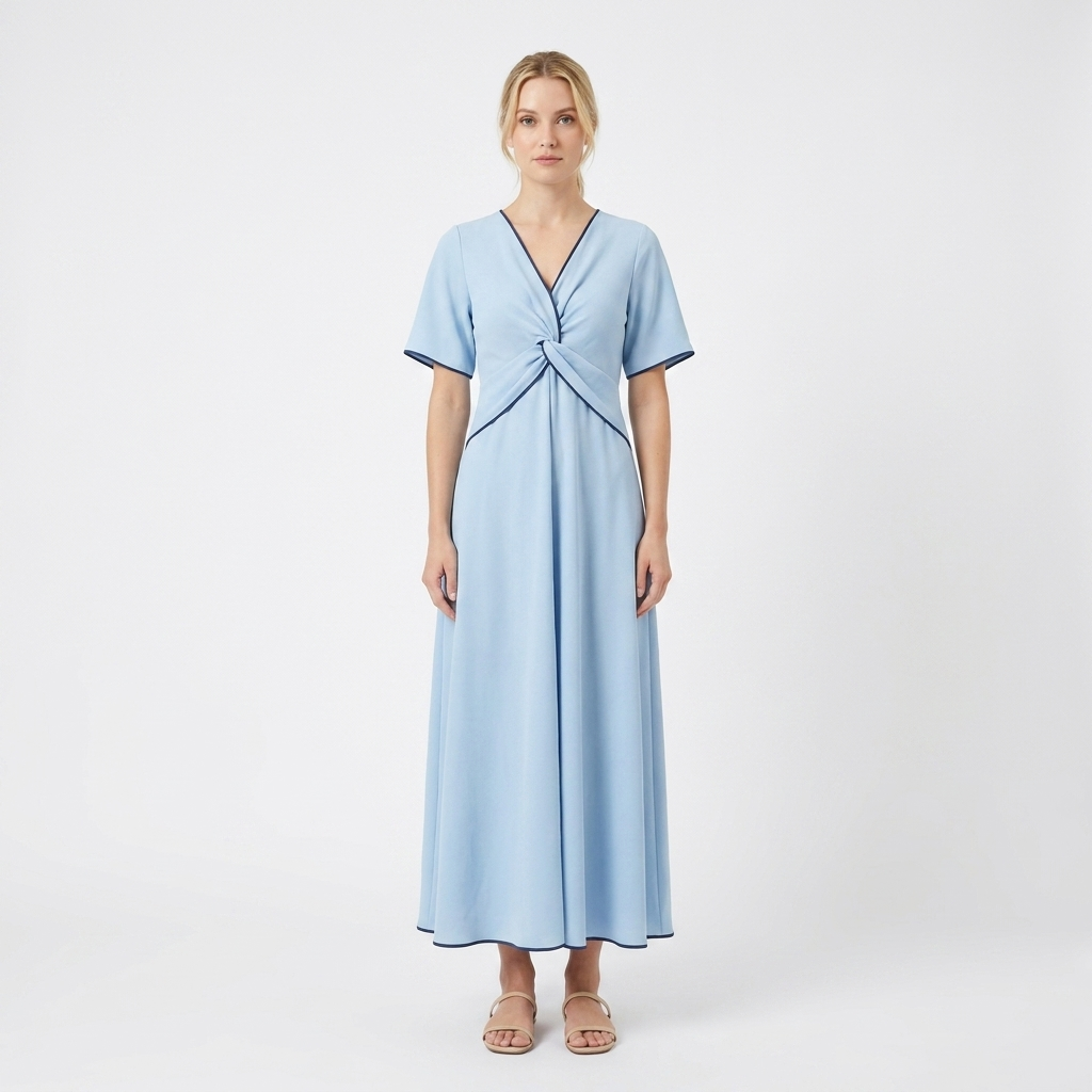 Women's Striped Wrap Maxi Dress V-Neck Short Sleeve Belted