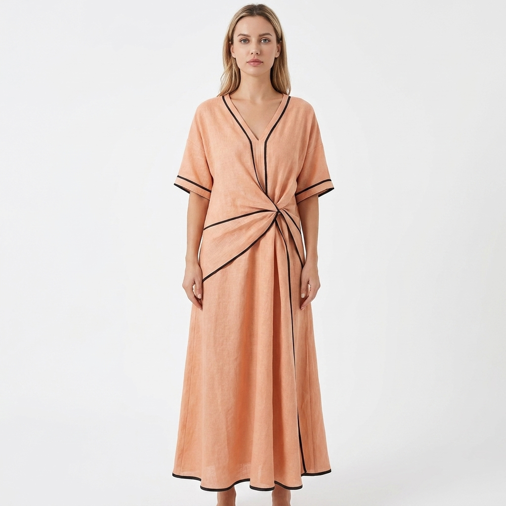 Women's Two-Piece Set Contrast-Trim V-Neck Top Wide-Leg Pants