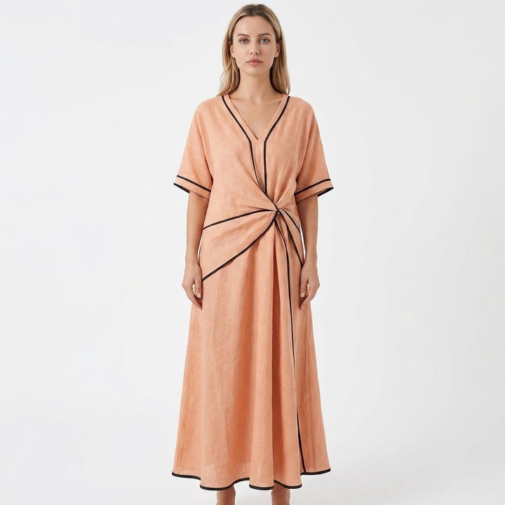 Women's Two-Piece Set Contrast-Trim V-Neck Top Wide-Leg Pants
