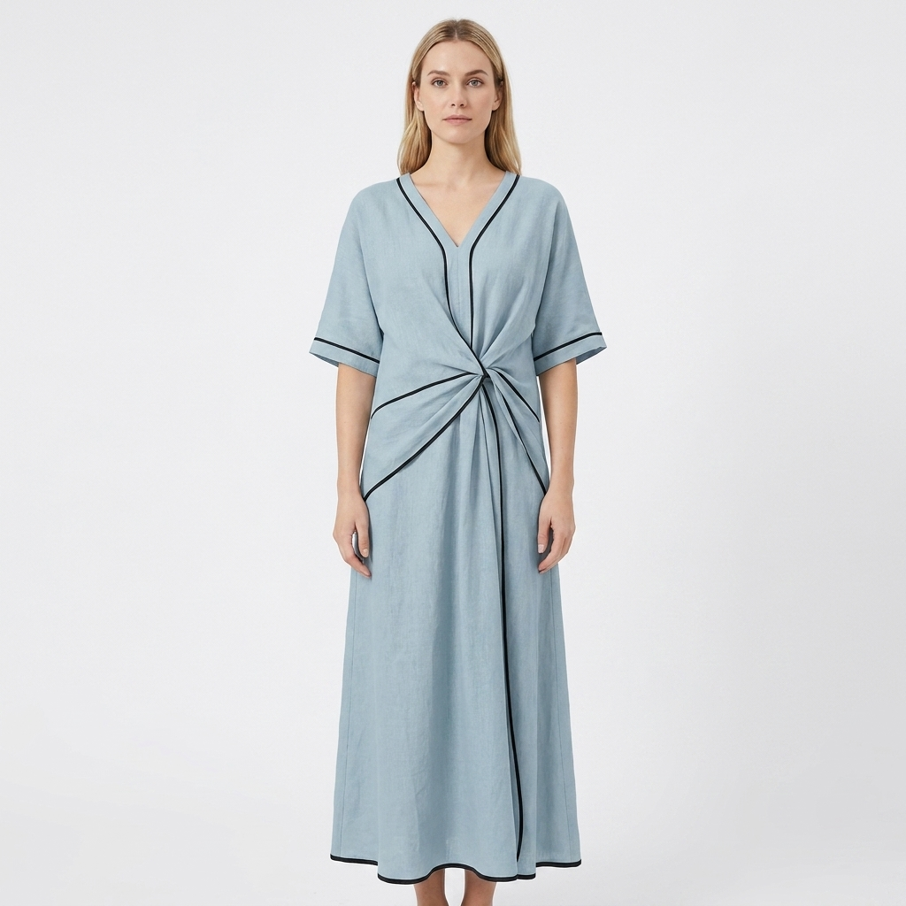 Women's Two-Piece Set Contrast-Trim V-Neck Top Wide-Leg Pants