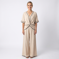 Women's Two-Piece Set Contrast-Trim V-Neck Top Wide-Leg Pants