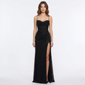 Women's Glitter Maxi Dress Corset Bodice Thigh-Slit Formal Gown