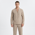 Men's Two-Piece Linen Set Lace-Up V-Neck Shirt Long Sleeve