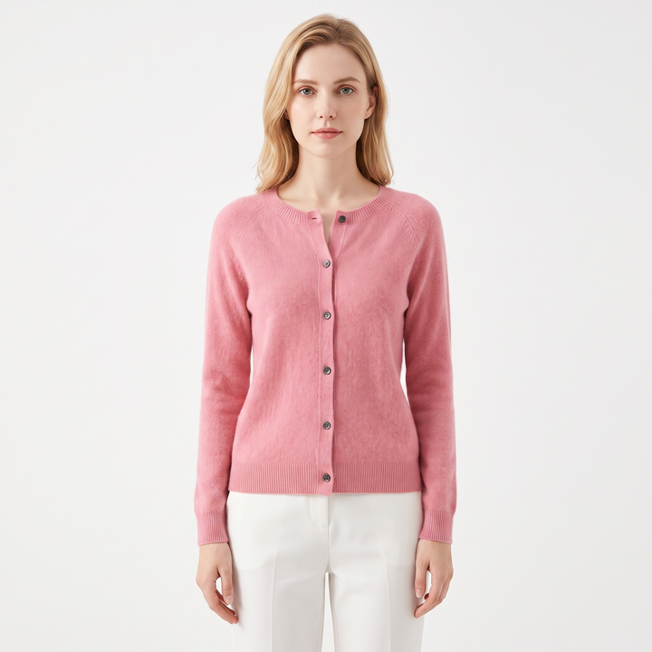 Women's Wool Knit Cardigan Crew Neck Button-Up Long Sleeve Sweater