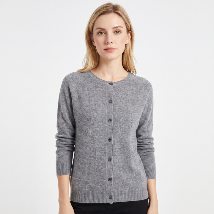 Women's Wool Knit Cardigan Crew Neck Button-Up Long Sleeve Sweater