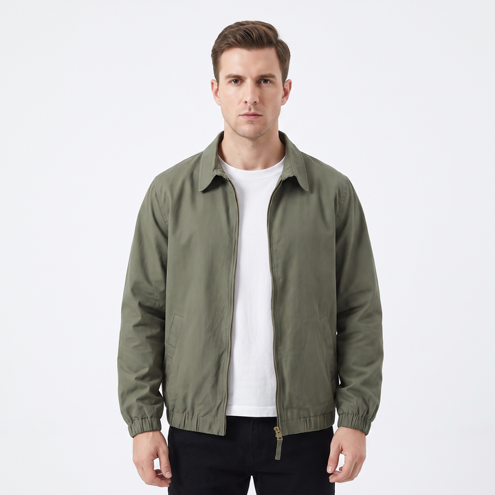 Men's Zip-Up Bomber Jacket Point Collar Cotton Casual Workwear Coat