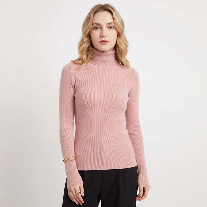 Women's Turtleneck Ribbed Knit Sweater Slim-Fit Long Sleeve Pullover