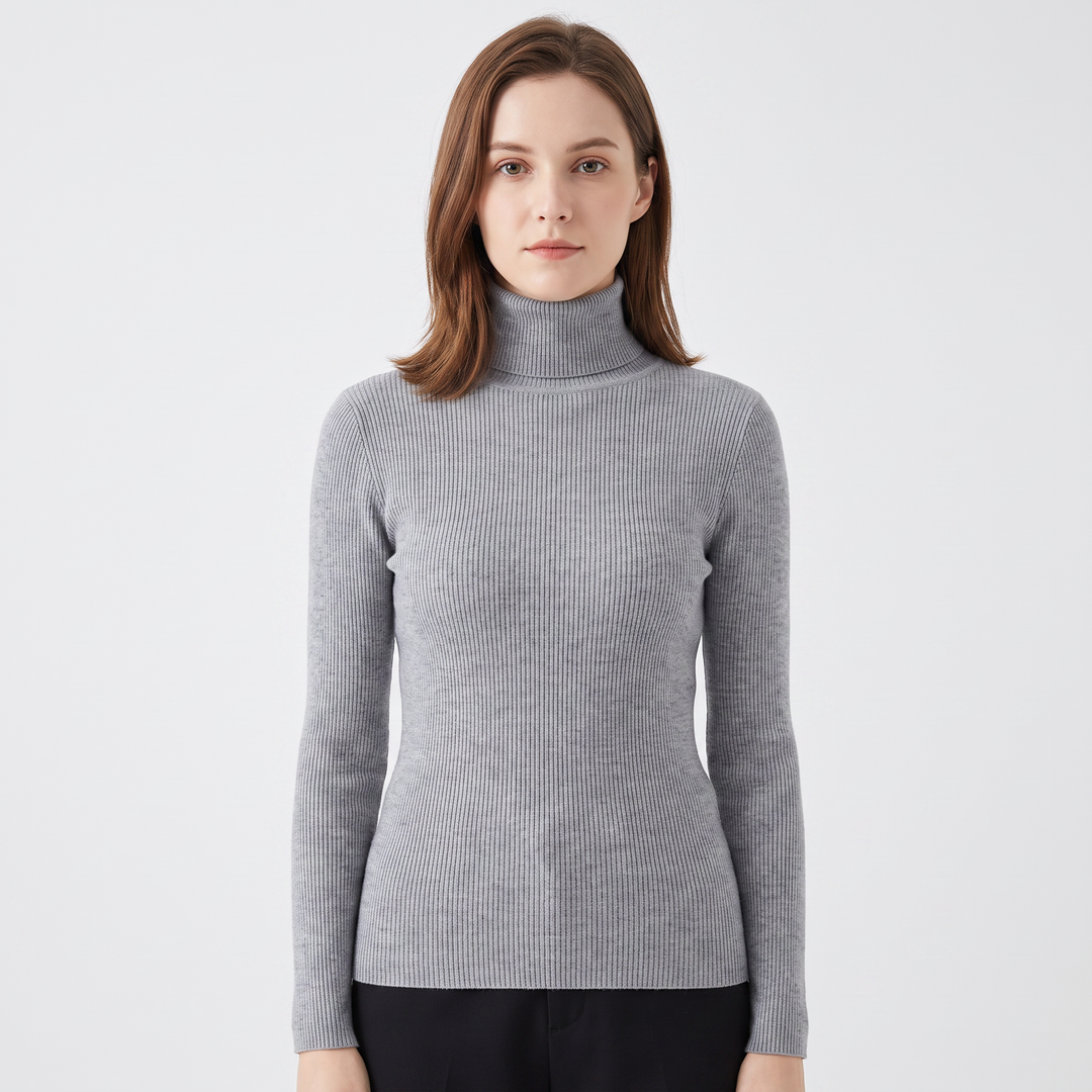 Women's Turtleneck Ribbed Knit Sweater Slim-Fit Long Sleeve Pullover