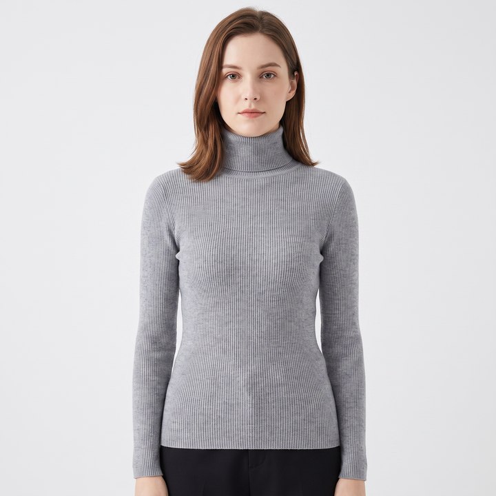 Women's Turtleneck Ribbed Knit Sweater Slim-Fit Long Sleeve Pullover