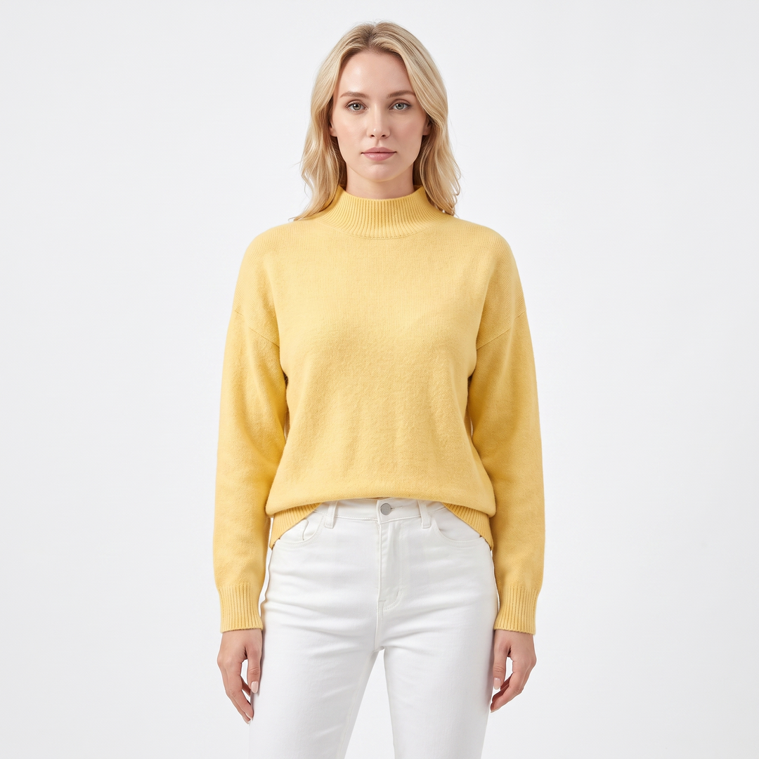 Women's Mock Neck Sweater Soft Knit Long Sleeve Relaxed-Fit Pullover