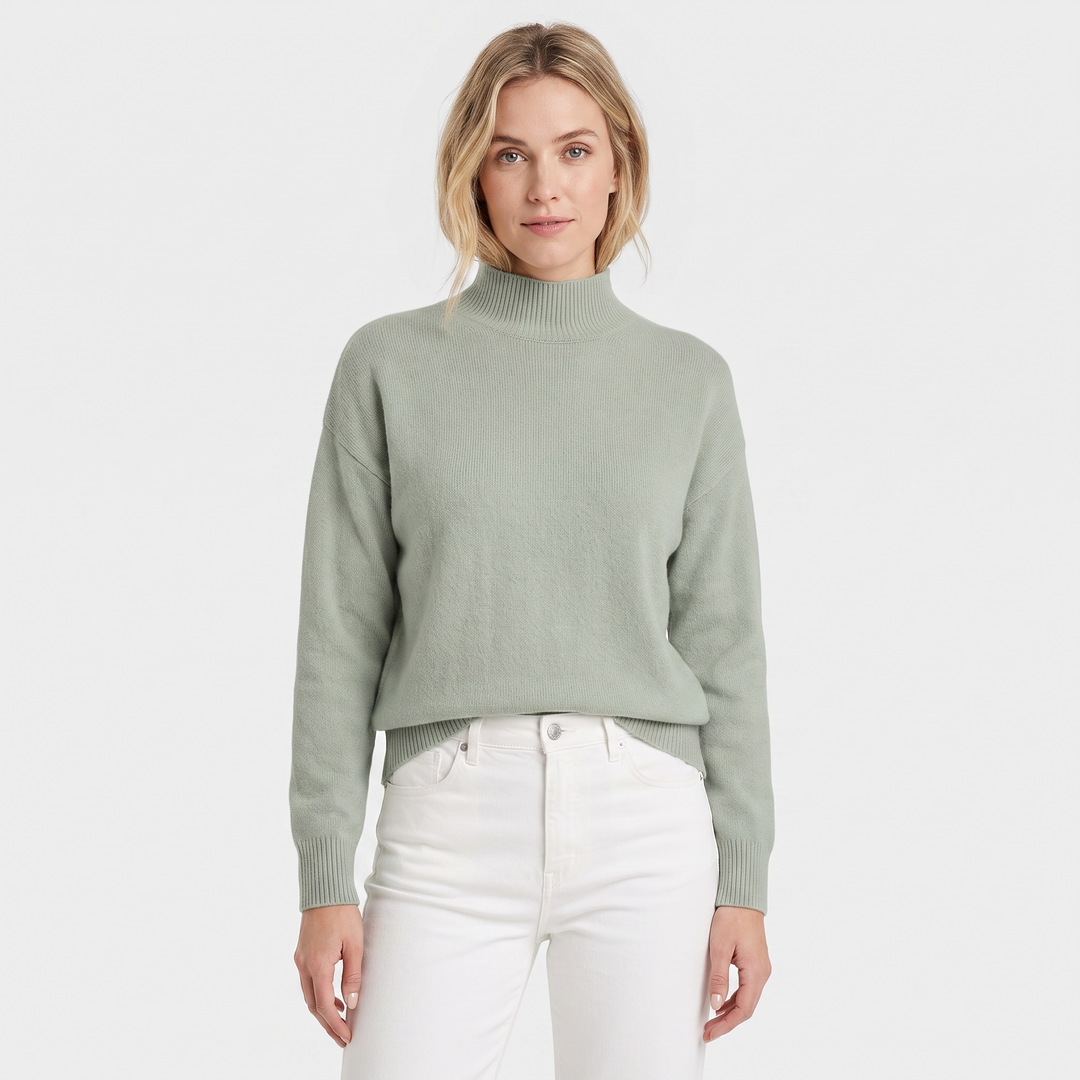 Women's Mock Neck Sweater Soft Knit Long Sleeve Relaxed-Fit Pullover