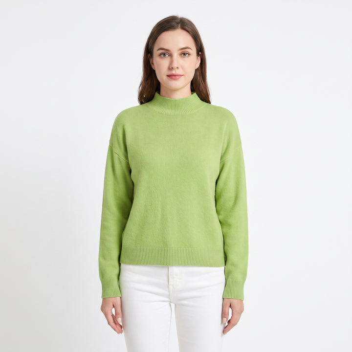 Women's Mock Neck Sweater Soft Knit Long Sleeve Relaxed-Fit Pullover