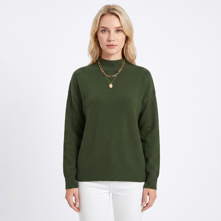 Women's Mock Neck Sweater Soft Knit Long Sleeve Relaxed-Fit Pullover