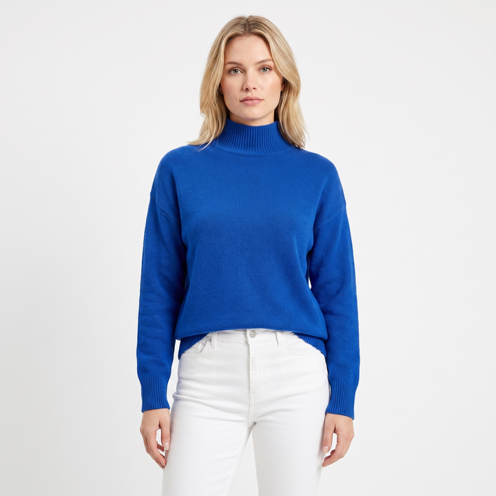 Women's Mock Neck Sweater Soft Knit Long Sleeve Relaxed-Fit Pullover
