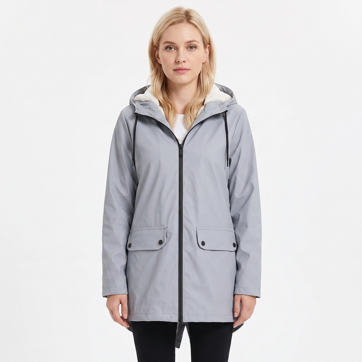 Women's Fleece-Lined Hooded Rain Jacket Waterproof Winter Parka Coat