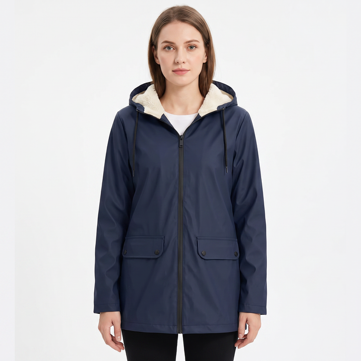 Women's Fleece-Lined Hooded Rain Jacket Waterproof Winter Parka Coat