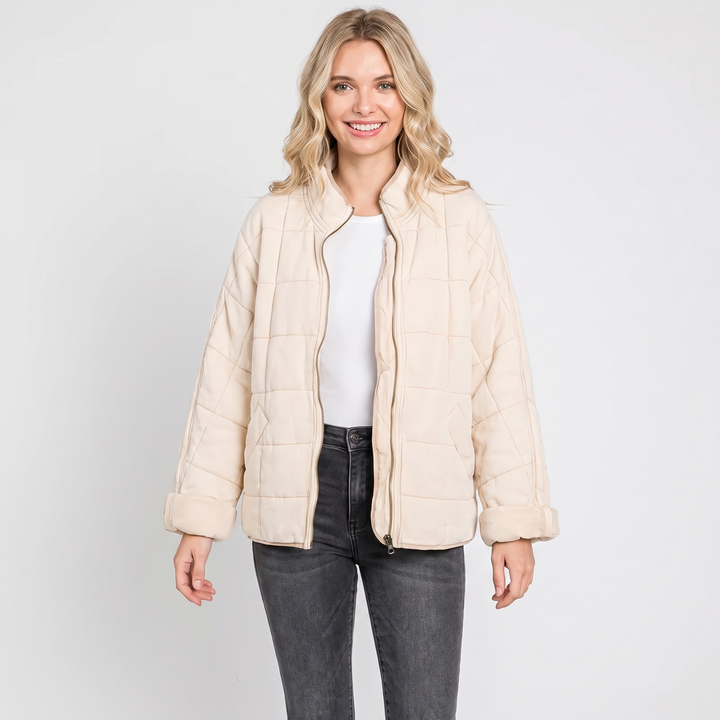 Women's Quilted Puffer Jacket Oversized Zip-Up Padded Casual Coat