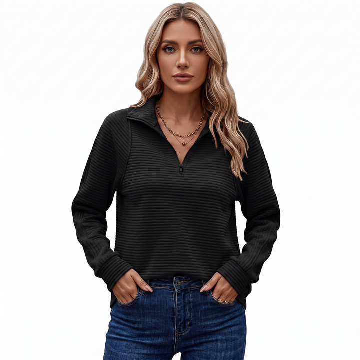 Women's Quarter-Zip Sweatshirt Textured Rib Knit Stand Collar Pullover