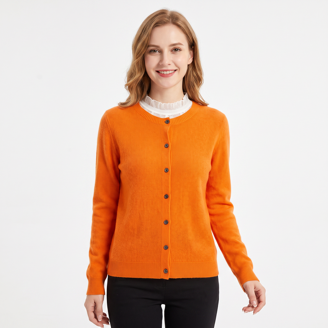 Women's Button-Front Cardigan Crew Neck Knit Sweater Slim Fit