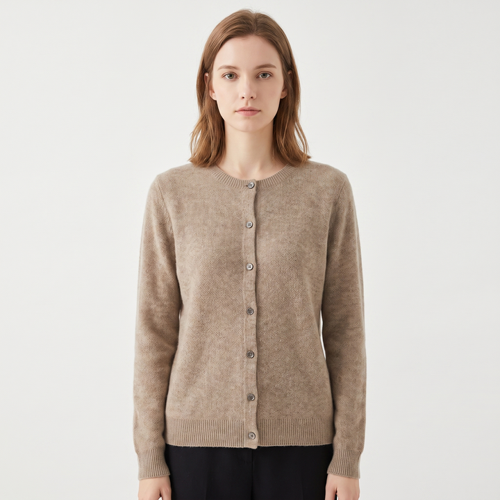 Women's Button-Front Cardigan Crew Neck Knit Sweater Slim Fit