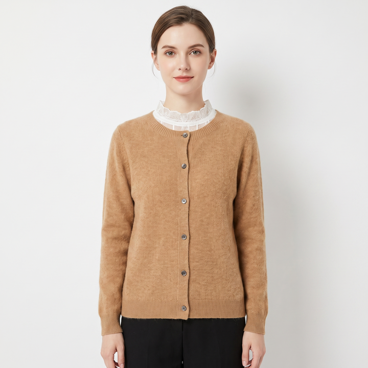 Women's Button-Front Cardigan Crew Neck Knit Sweater Slim Fit