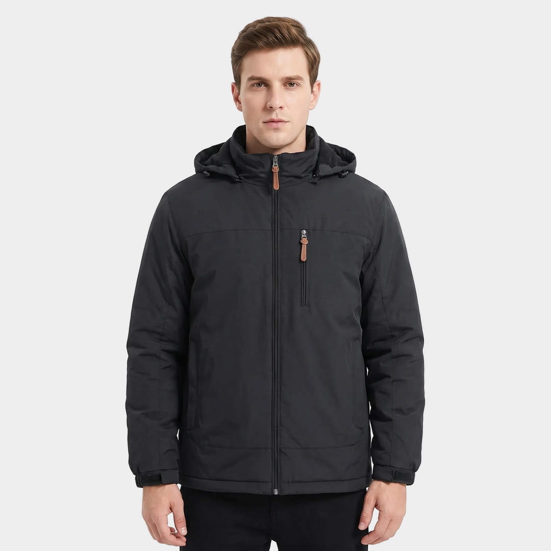 Men's Fleece-Lined Hooded Jacket Windproof Water-Resistant Outdoor Coat