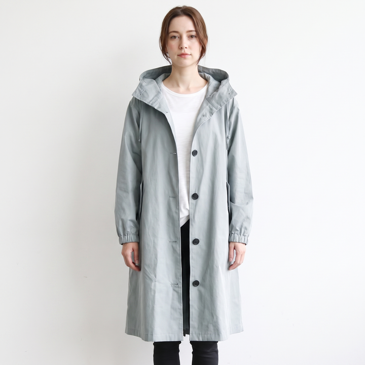 Women's Long Hooded Trench Coat Oversized Button-Front Casual Jacket