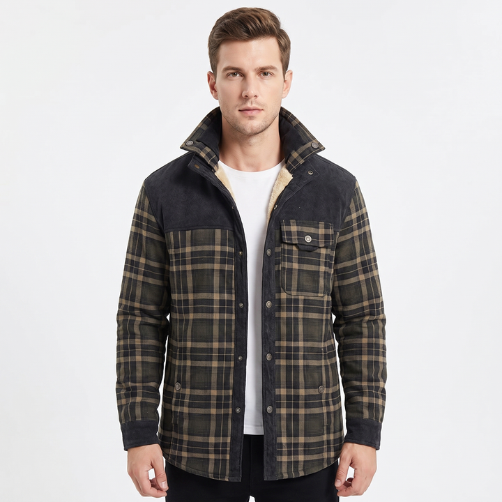 Men's Plaid Fleece-Lined Jacket Sherpa Lined Flannel Shirt Coat