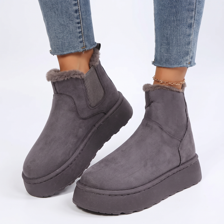 Women's Fur Lined Chelsea Boots Platform Suede Ankle Boots