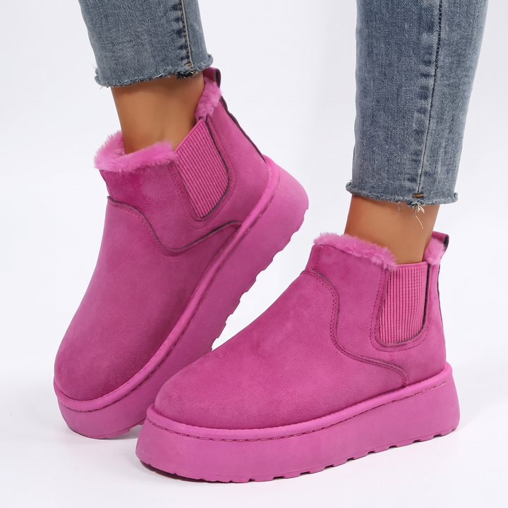 Women's Fur Lined Chelsea Boots Platform Suede Ankle Boots