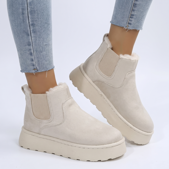 Women's Fur Lined Chelsea Boots Platform Suede Ankle Boots
