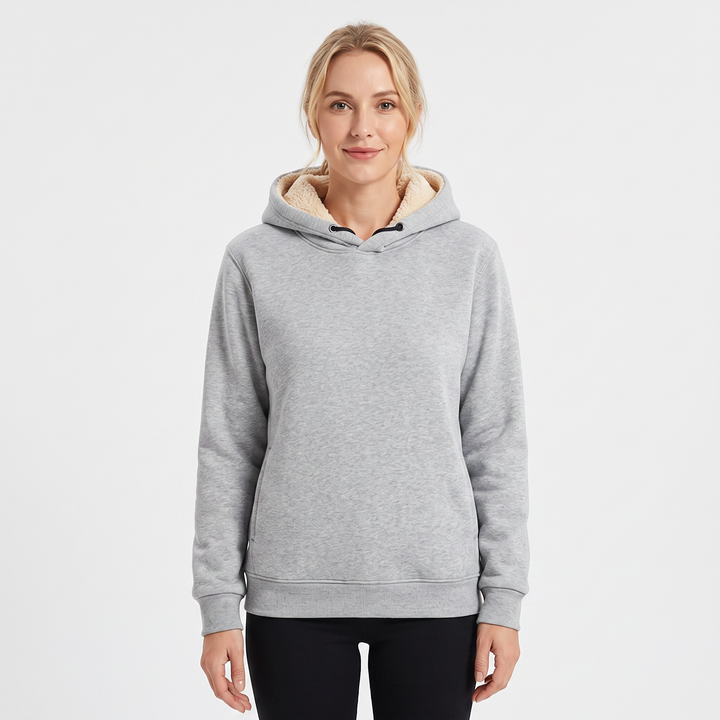 Unisex Fleece Lined Hoodie Thick Lambswool Warm Pullover