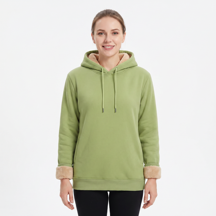 Unisex Fleece Lined Hoodie Thick Lambswool Warm Pullover